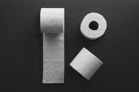 Toilet paper rolls on a black background. Toilet tissue.の写真素材