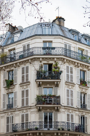 Paris, typical facades, beautiful buildings in the centerの写真素材