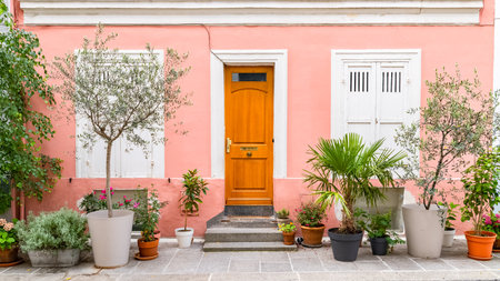 Paris, colorful house rue Cremieux, typical street