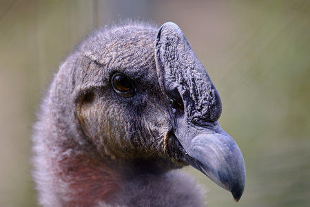 Andean Condor (Vultur gryphus), impressive detailed portrait of the head and beak.の写真素材