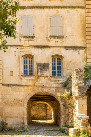 Goult in Provence, village perched on the mountain, typical street and houseの写真素材