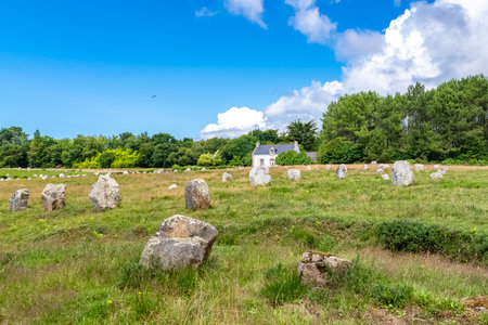 Carnac in Brittany, a stones field, alignment of menhirsの写真素材