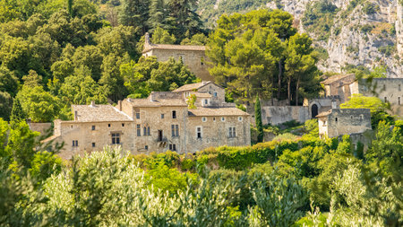 Goult in Provence, village perched on the mountain, typical streetの写真素材