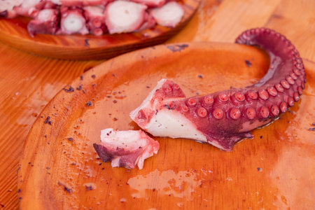 octopus tentacles cooked in Galicia in the Pulpo a Feira styleの写真素材