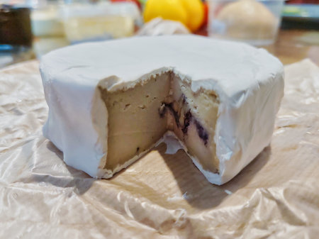 Close-up shot of vegan cheese made from walnuts. Plant-based food.の写真素材