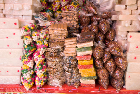 Typical candys peanuts, coco nut in Guatemalaの写真素材