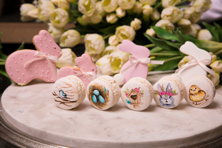 An Easter cake topped with marzipan eggs and flowers