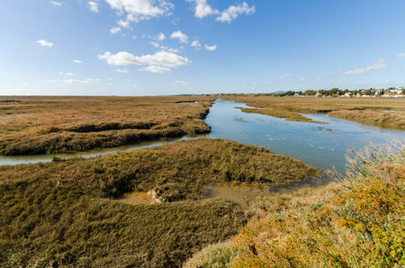 A view of salt evaporation pond in Tavira, Portugal