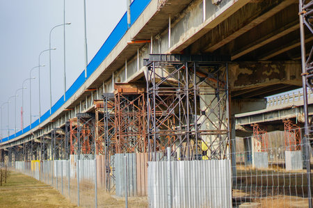 A closeup shot of long overpass bridge construction