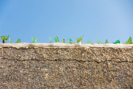 The Glass shards on top of a wall for protection, Spainの写真素材