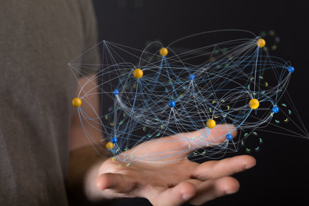 An illustration of business cubes network team wordの写真素材