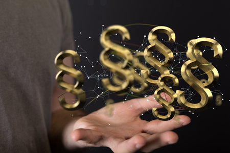 A 3D rendered section signs held in person's handの写真素材