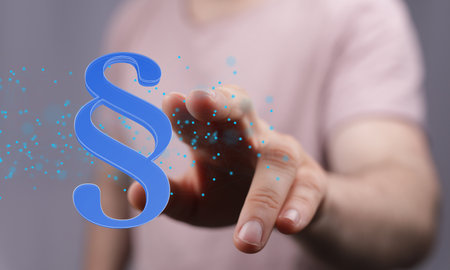 A person's hand touching 3D rendered section signの写真素材