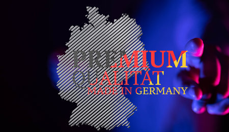 A 3D rendering of  the map of Germany being pointed at with outlined silhouettの写真素材