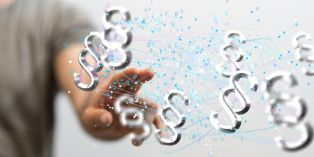 A person presenting the virtual projection of the paragraph signs