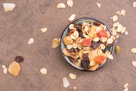 Muesli with nuts and dry fruits, healthy breakfast ingredient