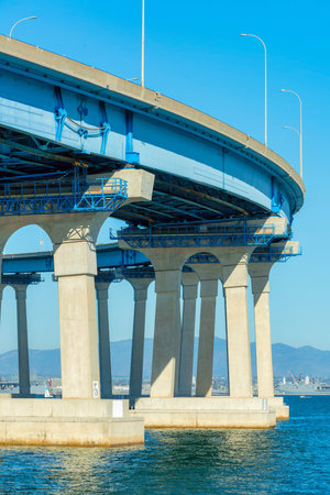 A beautiful view of a big bridge in a bay of San Diego, Coloradoの写真素材