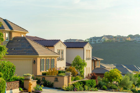 A beautiful shot of houses at sunsetの写真素材