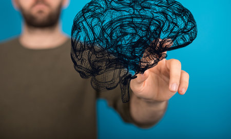 A person presenting the virtual projection of the human brain