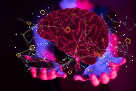 A person presenting a 3D render of human brain - IQ testing and artificial intelligence concept