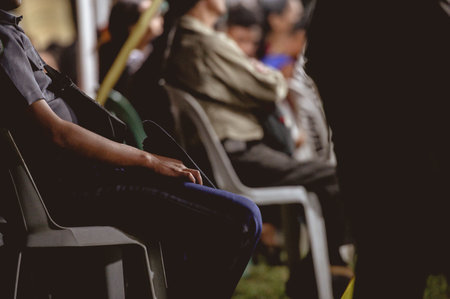 A view of the people during the evangelistic religious Christian tent revival in the Philippine islandsの写真素材
