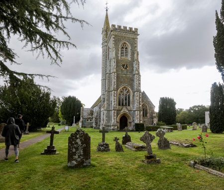 The St Leonards Parish Church with old graveyards in Semley,UKの写真素材