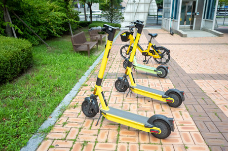 Shared kickboards requiring safety Kickboards as part of a shared economy. Shared kickboards...