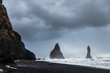 A view of a beautiful Reynisdrangar, Icelandの写真素材