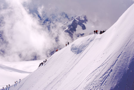 Mount Blanc covered in snow, alps in France, Chamonix