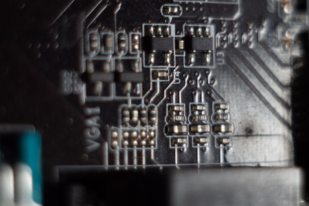 A detailed view of a mainboard or circuit board