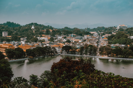 A shot of a beautiful view of Kandy city in Sri Lankaの写真素材
