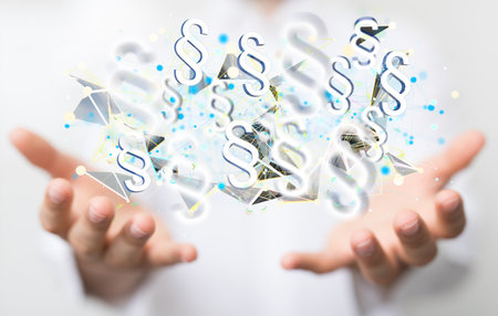 A 3D rendered section signs held in person's handの写真素材