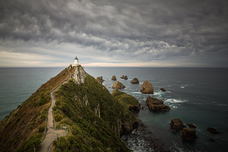 The Nugget Point Lighthouse in South Island, New Zealandの写真素材