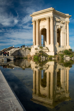 Promenade du Peyrou in Montpellier, Chateau d Eau, south of Franceの写真素材