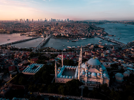 An aerial view of the famous Hagia Sophia museum (Ayasofya Muzesi) in Istanbul, Turkey