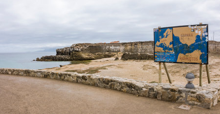 A map on a wooden post along the road near Costa de la Luz in Andalusia, Spainの写真素材