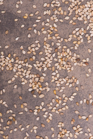 Sesame seeds on a textured background, healthy food, vegan  fiberの写真素材