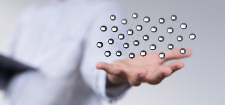 Hands holding message icons - the concept of email marketing