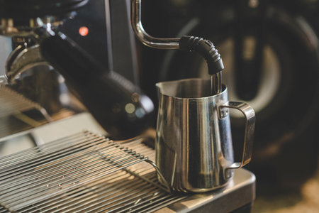 The different cups and mugs in the pub with blurred backgroundの写真素材