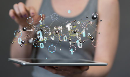 A female working with a new modern computer showの写真素材