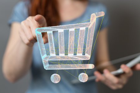 A shopping cart as part of the network as a concept of Innovation in e-Commerceの写真素材
