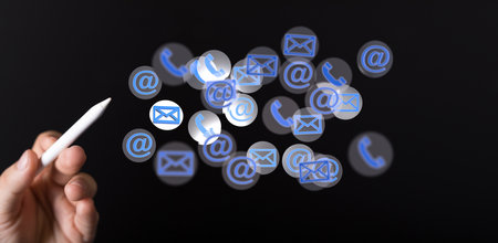 An illustration of correspondence and connection icons as a concept of online people networkの写真素材