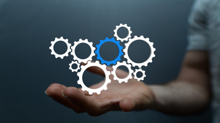 An illustration of digital gears for engineering and business conceptsの写真素材