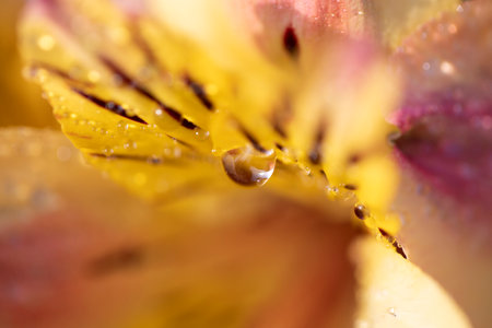 A closeup shot of a Lily of the Incas flower with some water dropsの写真素材