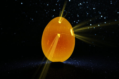 A scenic view of a shiny dragon egg on a dark backgroundの写真素材