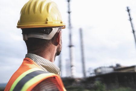 A closeup of an engineer on the construction site.