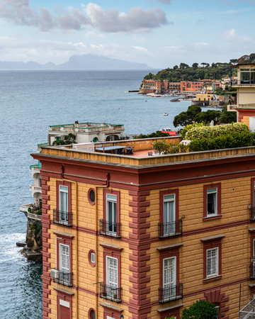 A vertical shot of a typical building in Posillipo coast, Naples, Italyの写真素材