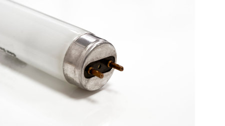 A closeup shot of a fluorescent tube isolated on white backgroundの写真素材