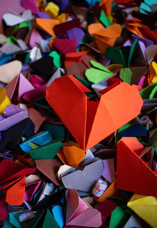 A bunch of heart shaped origamiの写真素材