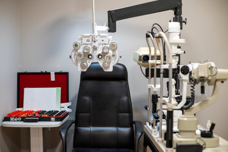 A special device for checking person's vision at the eyewear shopの写真素材